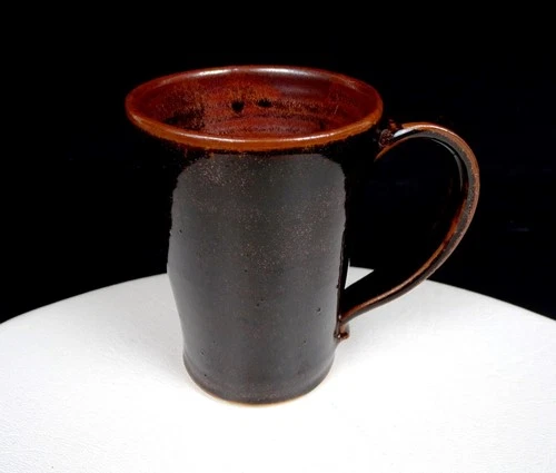 STUDIO ART POTTERY VINTAGE BROWN DRIP GLAZE WHEEL THROWN 4 3/8" MUG