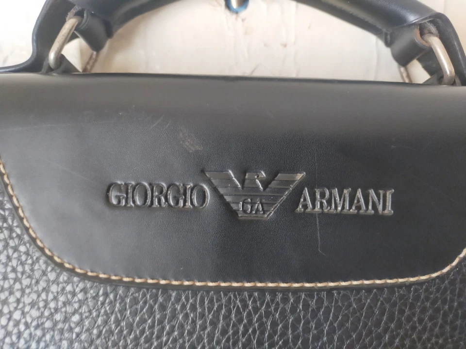 Винтажный Messenger Giorgio Armani черный кожаный портфель сумка 80-х - Изображение 4 из 4