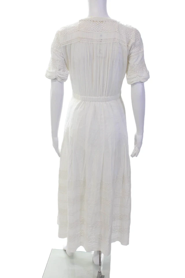 Vestido Love Shack Elegante Para Mujer Manga Corta Encaje Tri Midi Blanco Algodón Talla Pequeña Foto 3 de 4