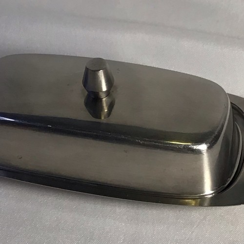 ONEIDA BUTTER DISH, STAINLESS STEEL WITH GLASS PLATE - Picture 6 of 13