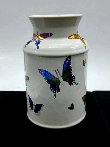 Vintage McCoy Pottery White  Butterfly Decals Vase Jar