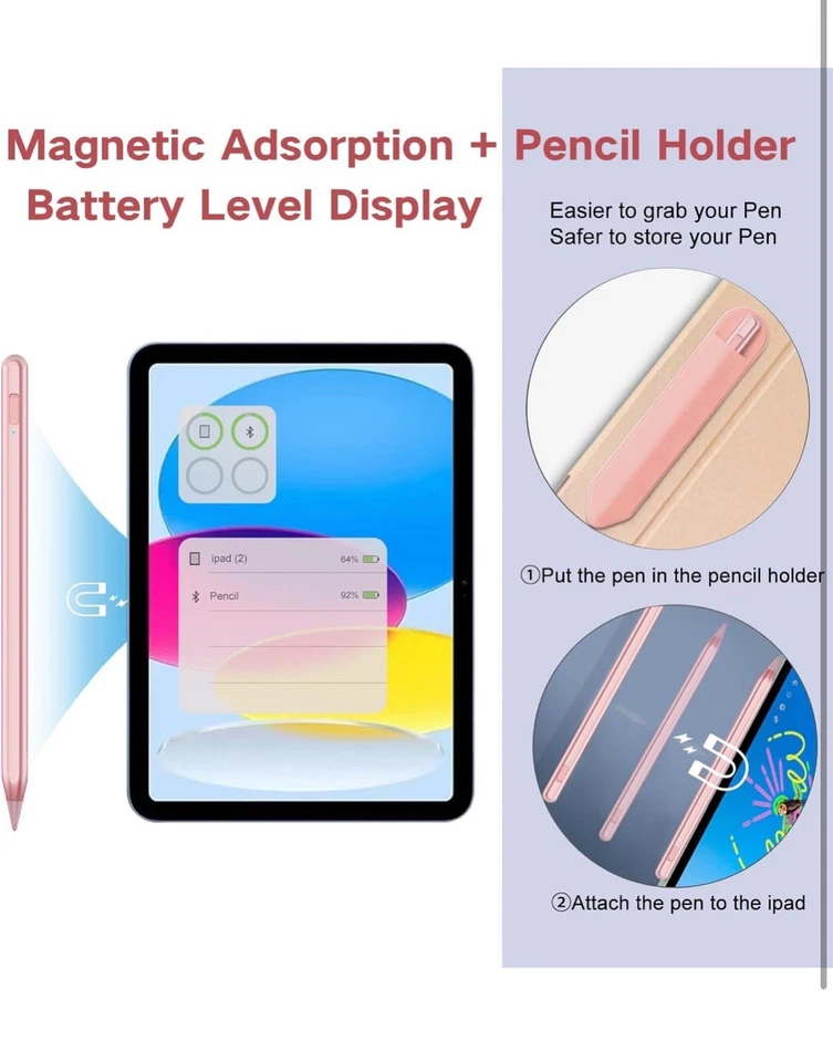 Stylus Pen for iPad 2018-2025 with Palm Rejection,Faster Charge,Tilt Sensitivity - Image 4 of 4