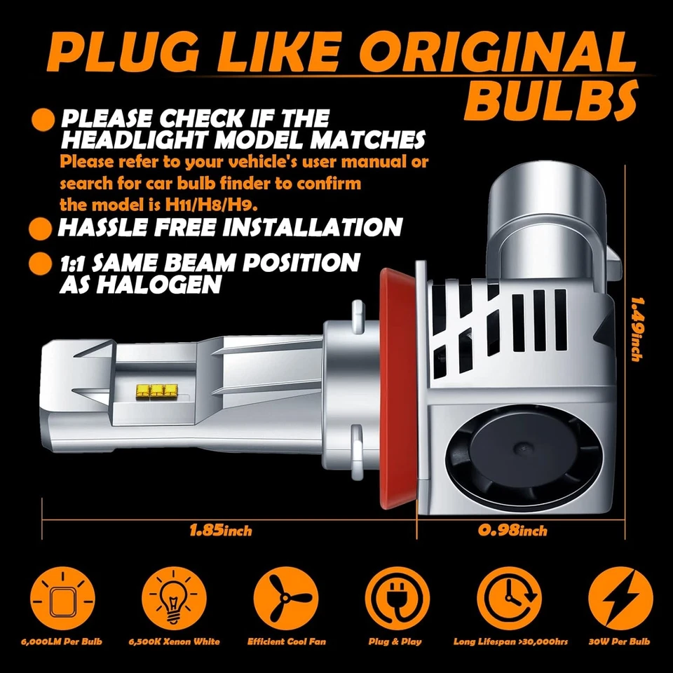 For 2006-2012 Chevy Malibu White LED Headlight High Low+Fog light bulb Kit - Image 3 of 4