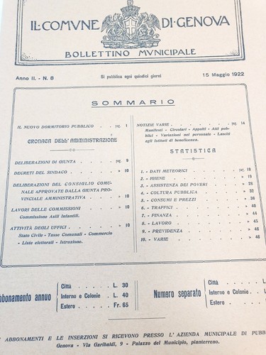 IL COMUNE DI GENOVA BOLLETTINO MUNICIPALE - (DORMITORIO PUBBLICO) - 1922 N° 8 - Picture 4 of 9