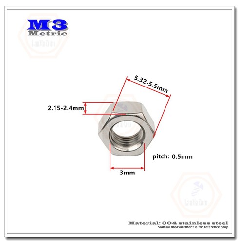 Tuercas hexagonales de acero inoxidable 304 M1.6 M2 M2.5 M3 M4 M5 M6 M8 DIN934 - Imagen 7 de 11
