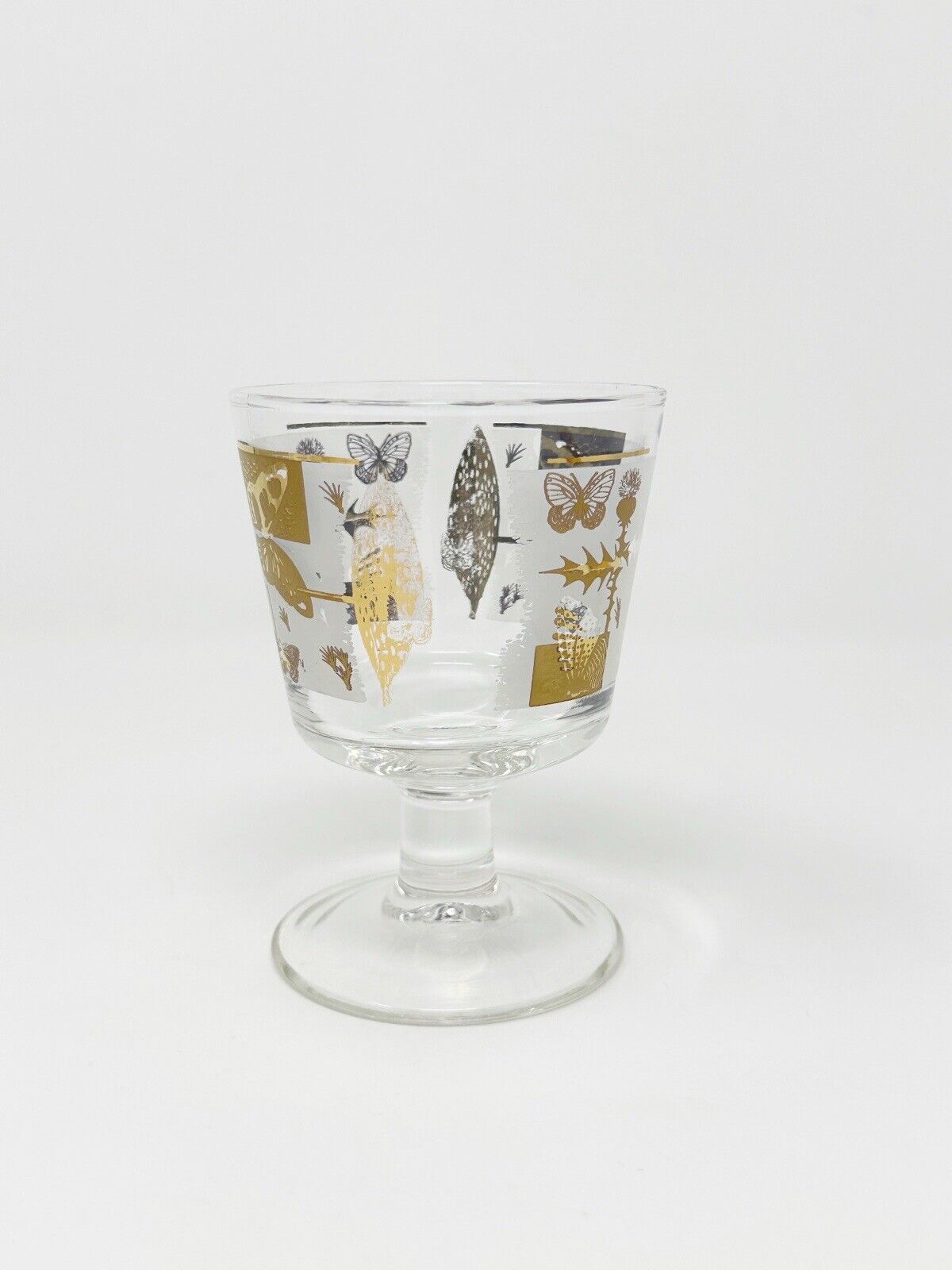 Fred Press Cocktail Glass Set Of 5 Gold Butterfly And Thistle Design Vintage MCM