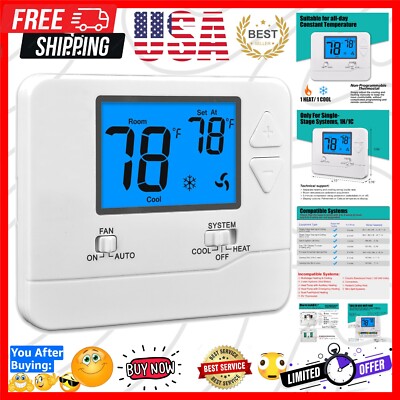 Non-Programmable Thermostats for Home 1 Heat/1 Cool Conventional Single-Stage...