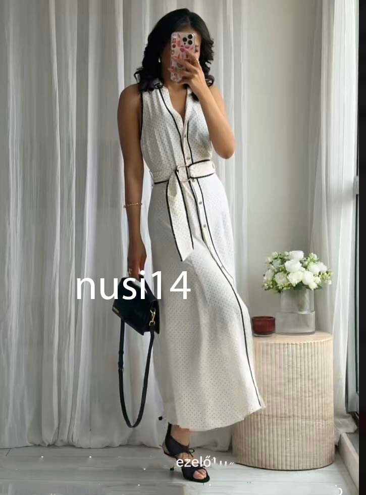 ZARA ドット柄ミディシャツワンピース 3689/750 ZARA NEW WOMAN POLKA DOT MIDI SHIRTDRESS BELTED ECRU NAVY XS