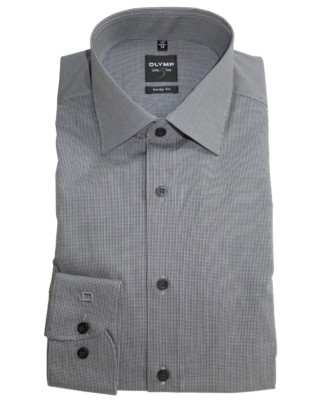 OLYMP LEVEL 5 BODY FIT HERREN LANGARMHEMD Gr. 38 und 39 MINIKARO SCHWARZ WEISS