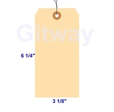 1000 of 6 1/4" x  3 1/8" Size 8 Manilla Shipping Hang Tag Tags with Wire 13 Pt