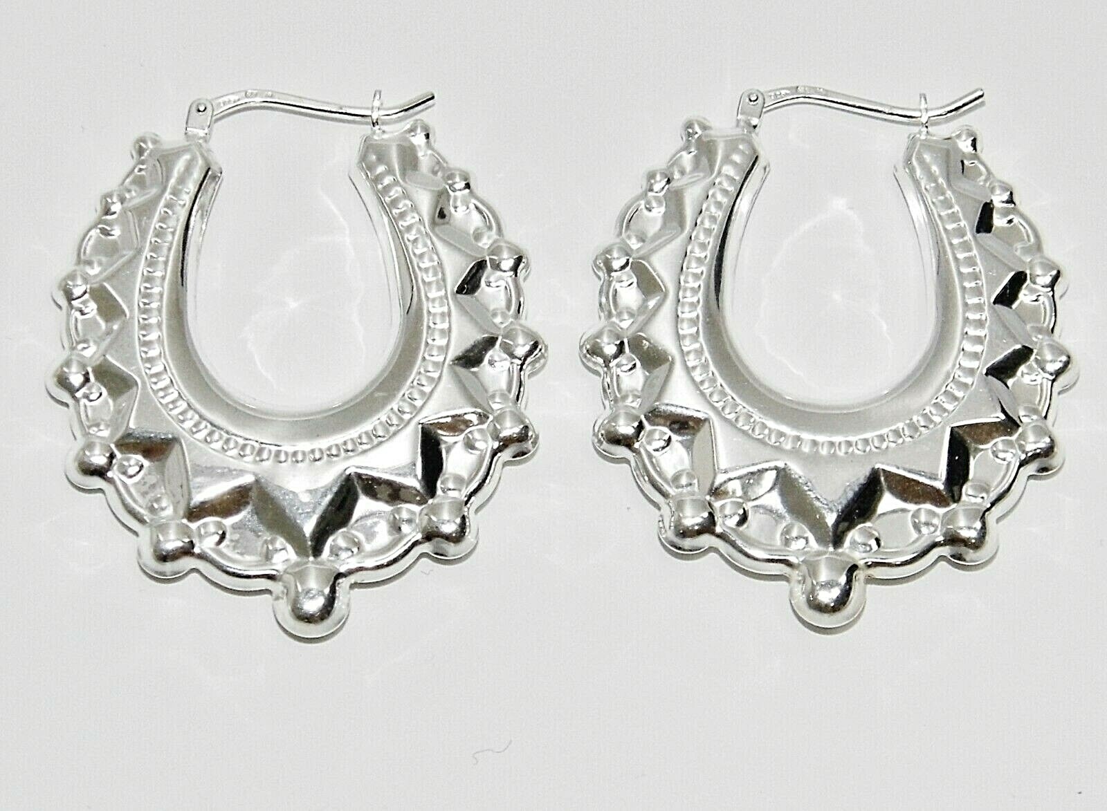 Sterling Silver Spike Creole Earrings - Large
