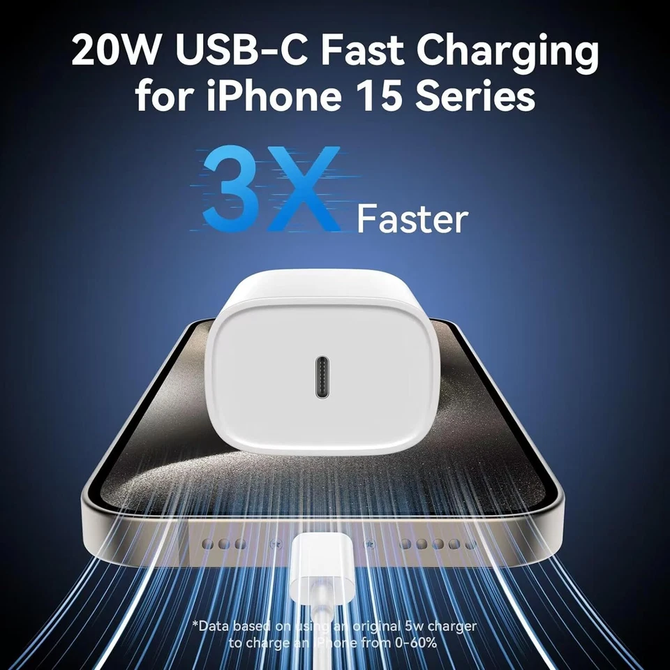 20W USB C Fast Charger PD USB C Cord Type C Power Adapter For iPhone 15 iPad Pro - Image 2 of 4