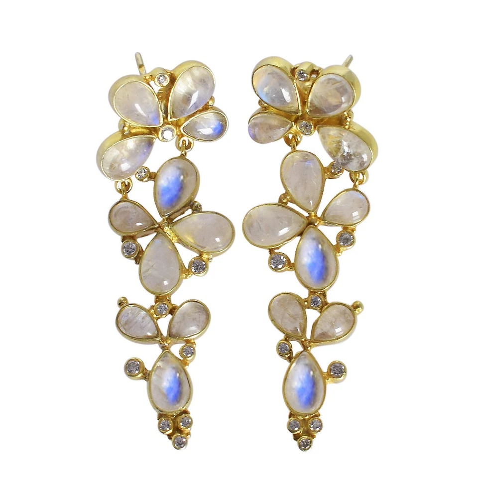 Pendientes de araña colgantes de piedra lunar arco iris chapados en oro joyería de plata de ley Foto 2 de 4