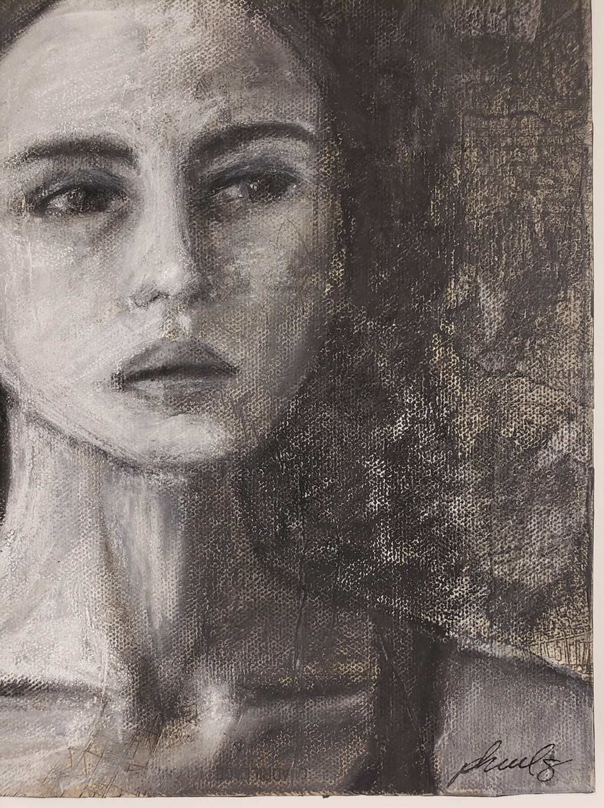Original Female Charcoal Portrait Mixed Media Wall Art Canvas Home