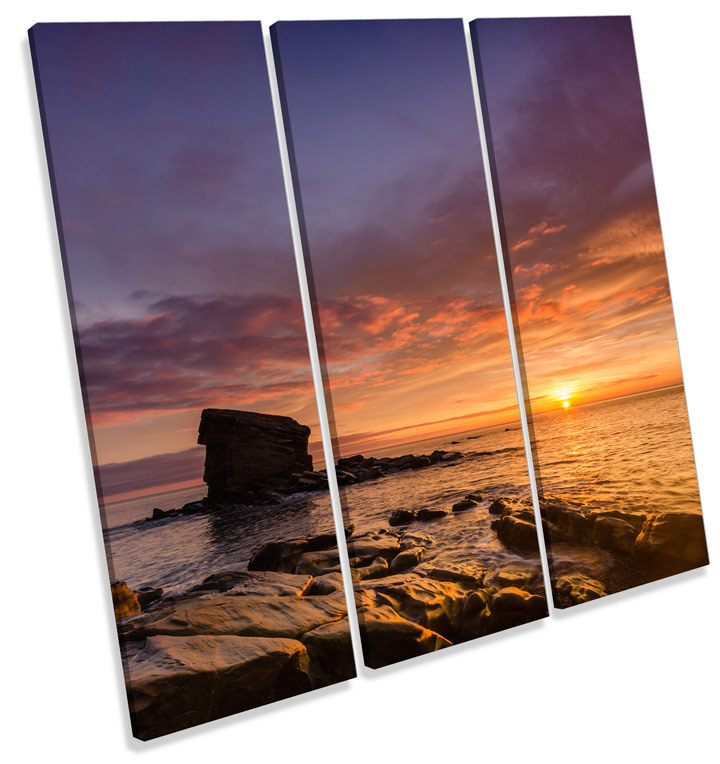 Collywell Bay Sunset Northumberland TREBLE CANVAS WALL ART Square Picture Print Collywell Bay Sunset Northumberland TREBLE CANVAS WALL ART Square Picture Print