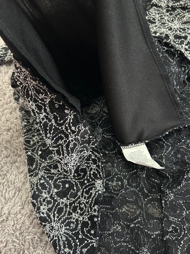 Bretaña gema negra brillo glamour espalda plata manga larga malla cuello vacaciones - Imagen 7 de 9