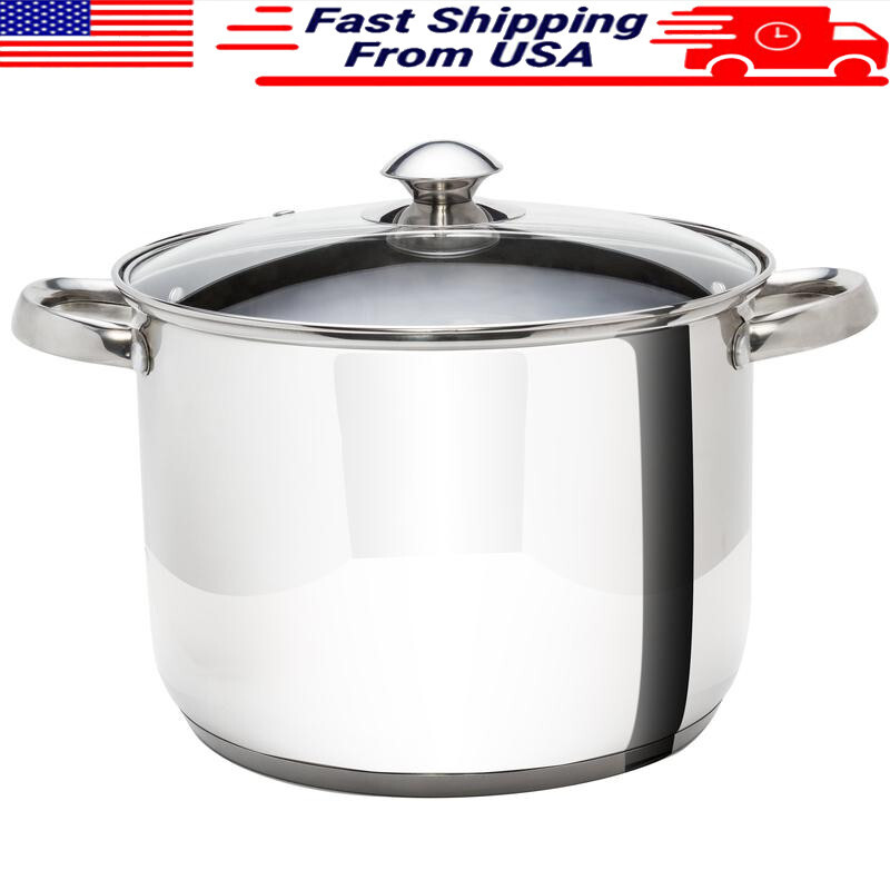 8 Quart Stainless Steel Stock Pot with Lid Induction Oven Dishwasher Safe