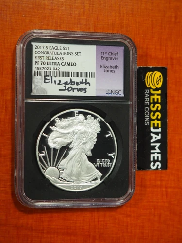2017 S PROOF SILVER EAGLE NGC PF70 FR ELIZABETH JONES FROM CONGRATULATIONS SET