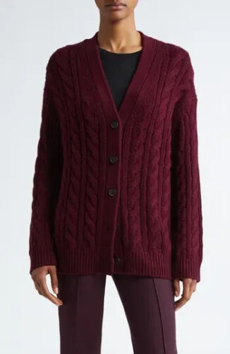 NWT Vince Wool/Cashmere Oversized Twisted Cable Cardigan in Wine SZ L #S7826 - Picture 4 of 11