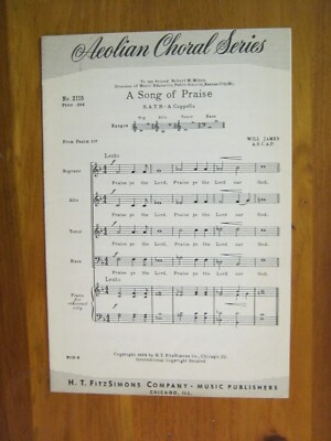 A Song Of Praise Will James H T Fitzsimons 2115 1954 SATB