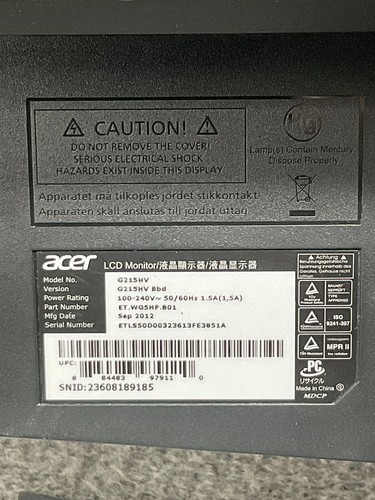 Acer 21.5" LCD Monitor G215HV Widescreen Computer Display 1920x1080 - Black - Picture 12 of 16