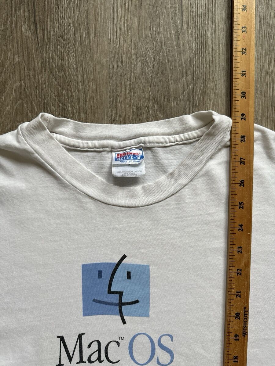 Vintage 90s Apple Mac OS Finder Logo Rare XL Hanes White Vintage 90s Apple Mac OS Finder Logo Rare XL Hanes White