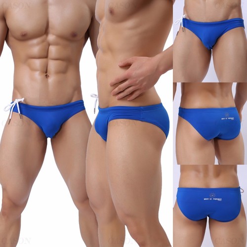 Men's Brand Sexy Swim Brief Swimwear Solid Color Low Waist Bikini Underwear S-XL - Picture 3 of 63