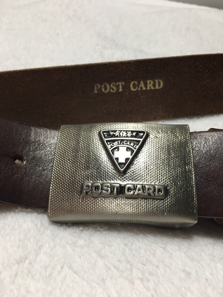 Post Card Silver Buckle Italy Leather Belt Sz M 82 Dark  display picture 1
