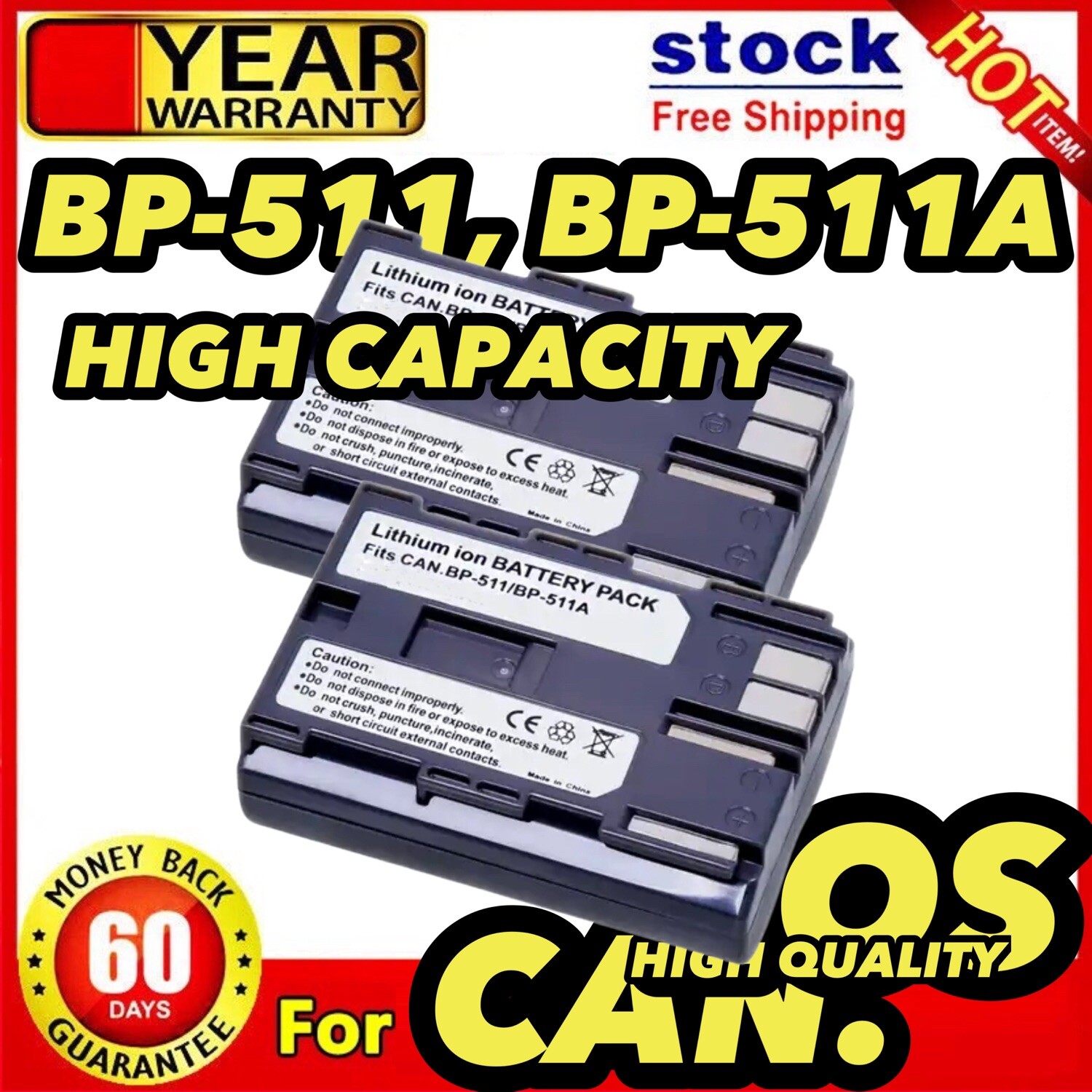 2x Battery And Charger For Canon EOS 10D 20D 30D 40D 50D 5D D30 D60