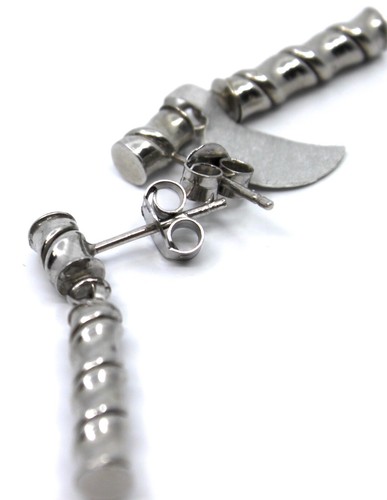 Cable Bar Tagline Drop Dangle Earrings in Sterling Silver 1.25"in - Picture 6 of 6