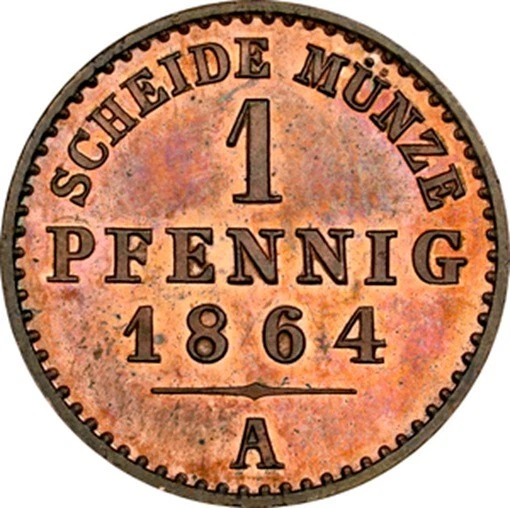 Reuss Mature Line 1 Pfennig 1864 NGC PR64RB Proof Pf Top Pop 1/0 nswleipzig - Image 3 of 4