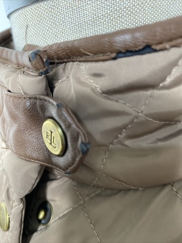 Ralph Lauren Cappotto Trapuntato Marrone Giacca Equitazione Donna XL Tasche Zip Snap - Foto 13 di 19