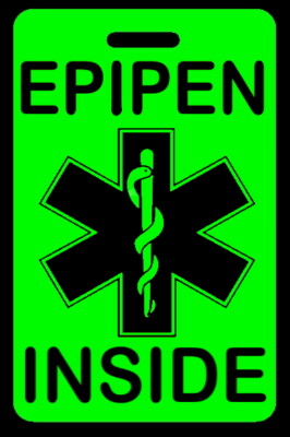 Personalized EPIPEN INSIDE Hi-Viz Green Luggage/Bag Tag