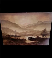 Lighthouse Seaside Boat Beach Ocean View Original Oil on Canvas Everett Woodson