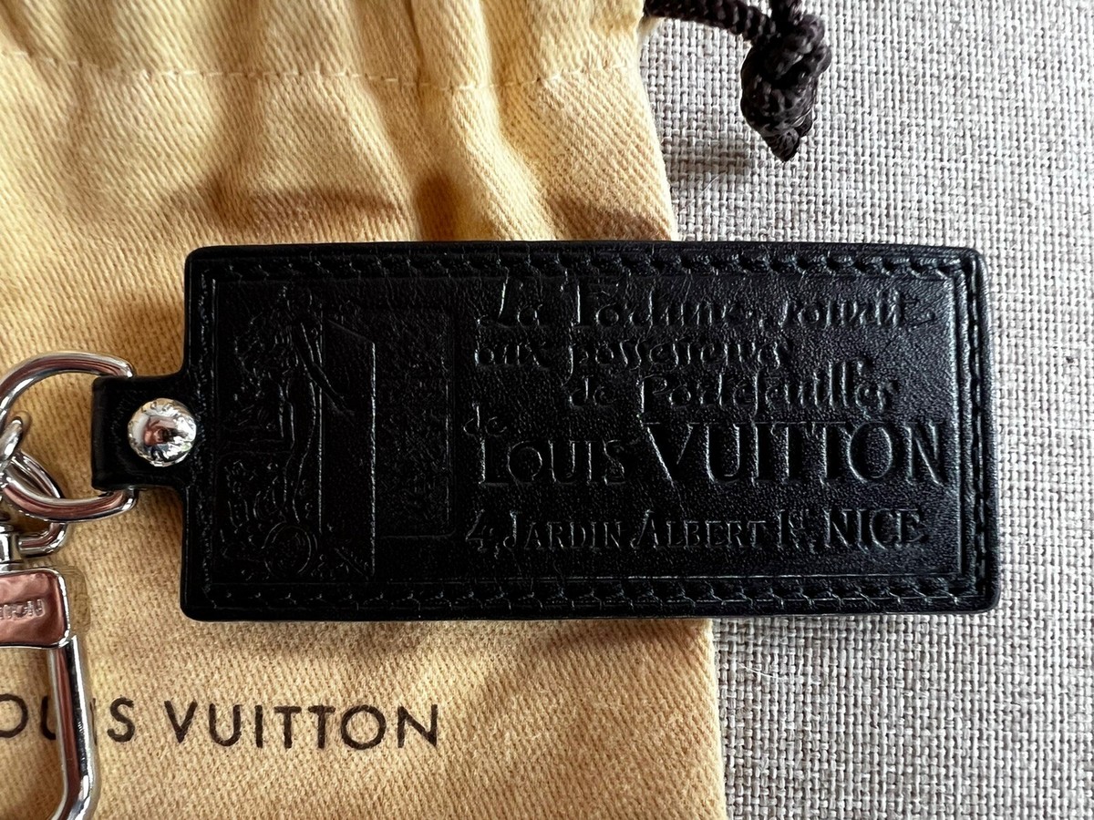 Authentic LOUIS VUITTON Bag Charm Black Leather Keychain Silver W