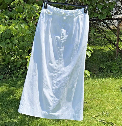 Vintage Ralph Lauren White Denim Skirt USA Made Size 8 (tag 12) Back Slit Long