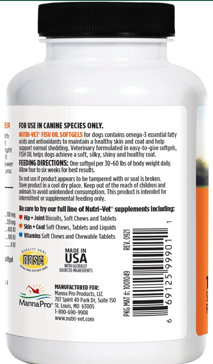 NutriVet Fish Oil Supplements for Dogs Skin and Coat Omega 3 100ct eBay
