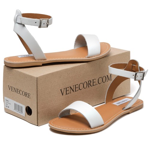 VENECORE Clara Women's Leather Ankle Strap Adjustable Buckle Flat Sandal VC30103 - Picture 19 of 25