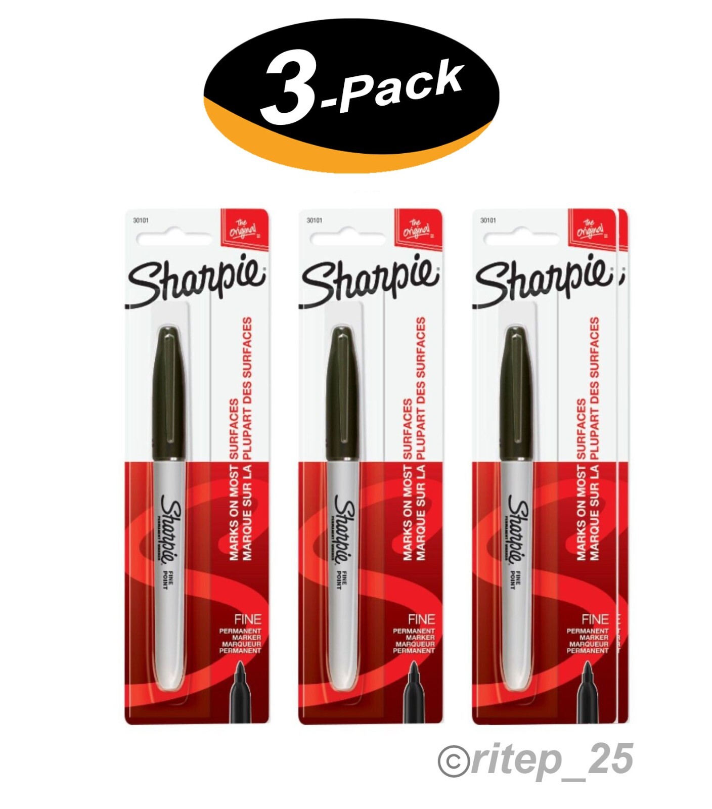 Sharpie Markers 3 Fine Point Tip Black 3-Count Permanent Marker Original Pens-image