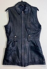 Vintage Black Leather Sleeveless Zip Up Long ...