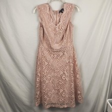 Connected Apparel Dress Womens 6 Pink Lace V Neck Fit & Flare Party Cocktail