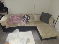 Black Faux Leather Corner Sofa L-Shaped Design