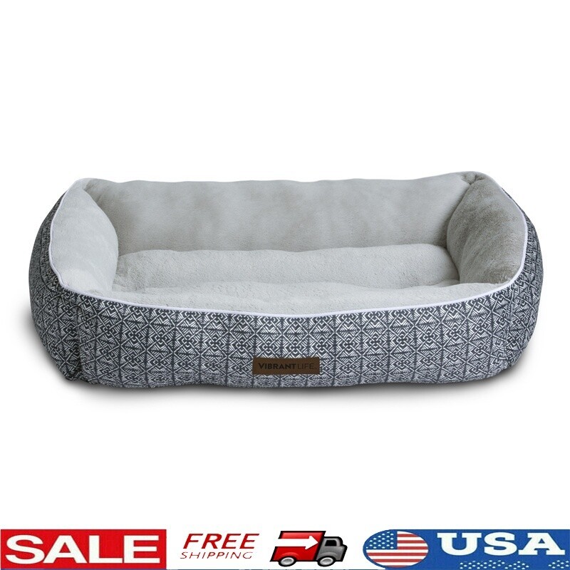 Washable Plush Bolster Dog Bed for Large Dogs Cozy Machine Washable Lounger