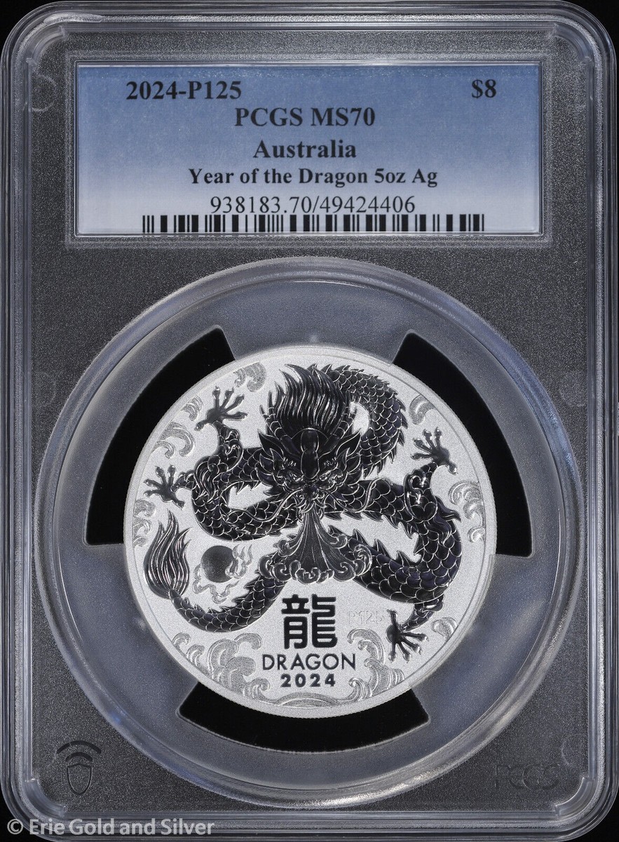 2024-P125 $8 Australia 5 oz Silver Lunar Year of the Dragon 2024-P125 $8 Australia 5 oz Silver Lunar Year of the Dragon
