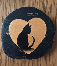 Handmade Baumscheibe, Deko Katze im Herzmotiv...