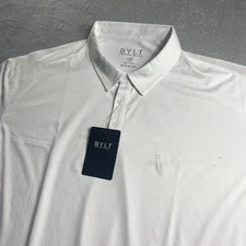 BYLT Premium Basics Lux Polo Shirt Mens 2XL White Drop Cut Long Sleeve NWT