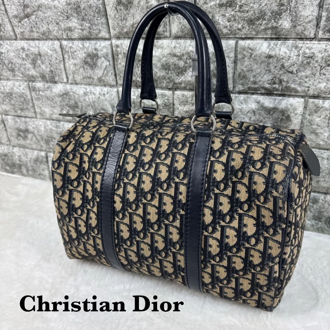 Rare sac à main trotteur CHRISTIAN DIOR mini sac Boston toile cuir marine F/S