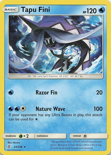 Tapu Fini 53/236 Rare Unified Minds Pokemon 2019 Near Mint