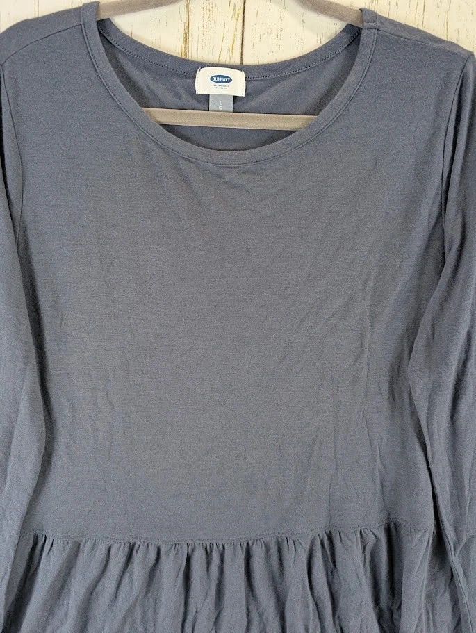 Top informal de manga larga para mujer talla grande azul peplum azul marino antiguo Foto 3 de 4