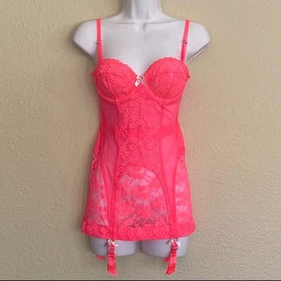 Victoria's Secret Neon Pink Lacey Sheer Sexy Lingerie Mini Dress Size 36C